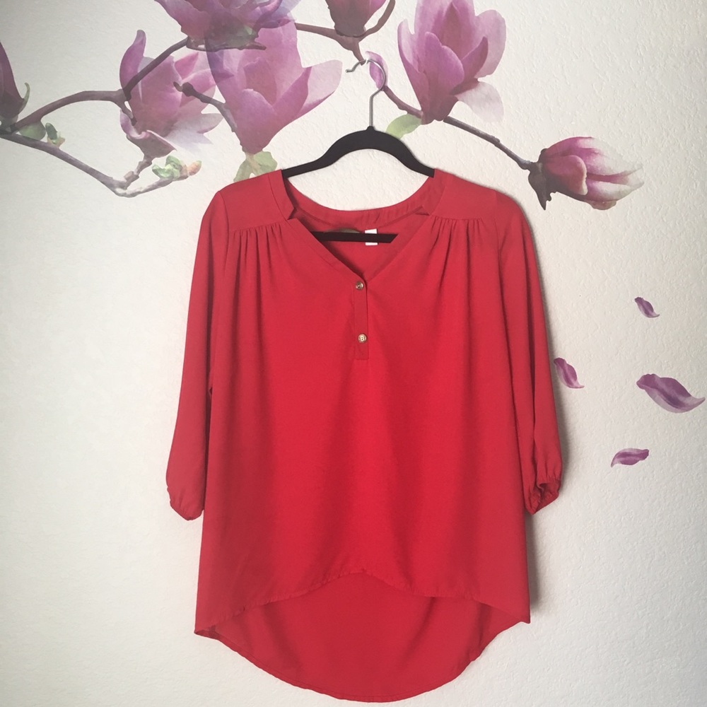 Red Sheer 3/4 Blouse Top